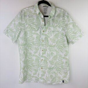 Chaps Button Up Shirt Mens Size Medium Green Palm Leaf Print Short Sleeve